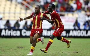 Youngster Dede Ayew celebrates the winner against Burkina Faso